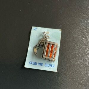Silver Vintage charm on original card.  Florida oranges in a crate